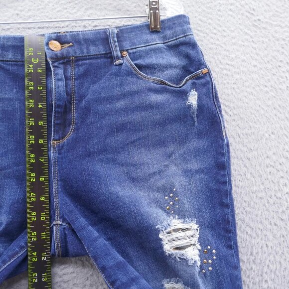 Chicos Womens Platinum Jegging Jeans 1 Size 8 Blue Distressed Studded Stretch - Picture 7 of 11